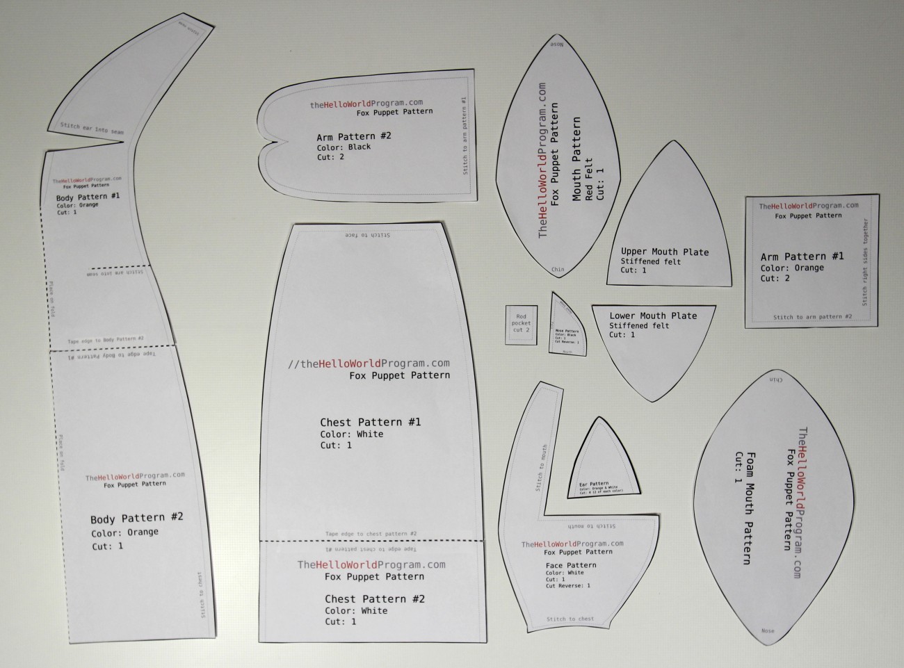 04 - fox puppet pattern cut and ready