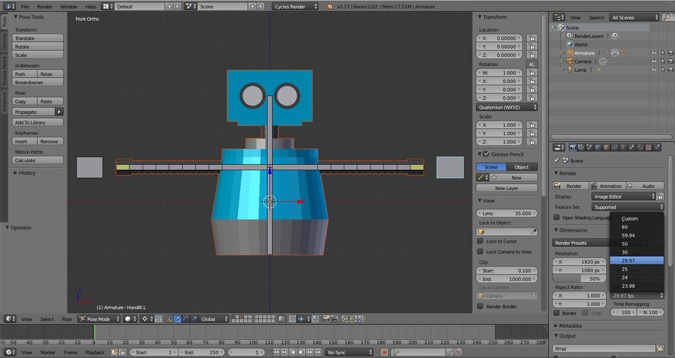 How to Model and Animate a Robot Key Frame a Blender